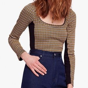 Free People Boston Black Trim Contrast Shirt Gold